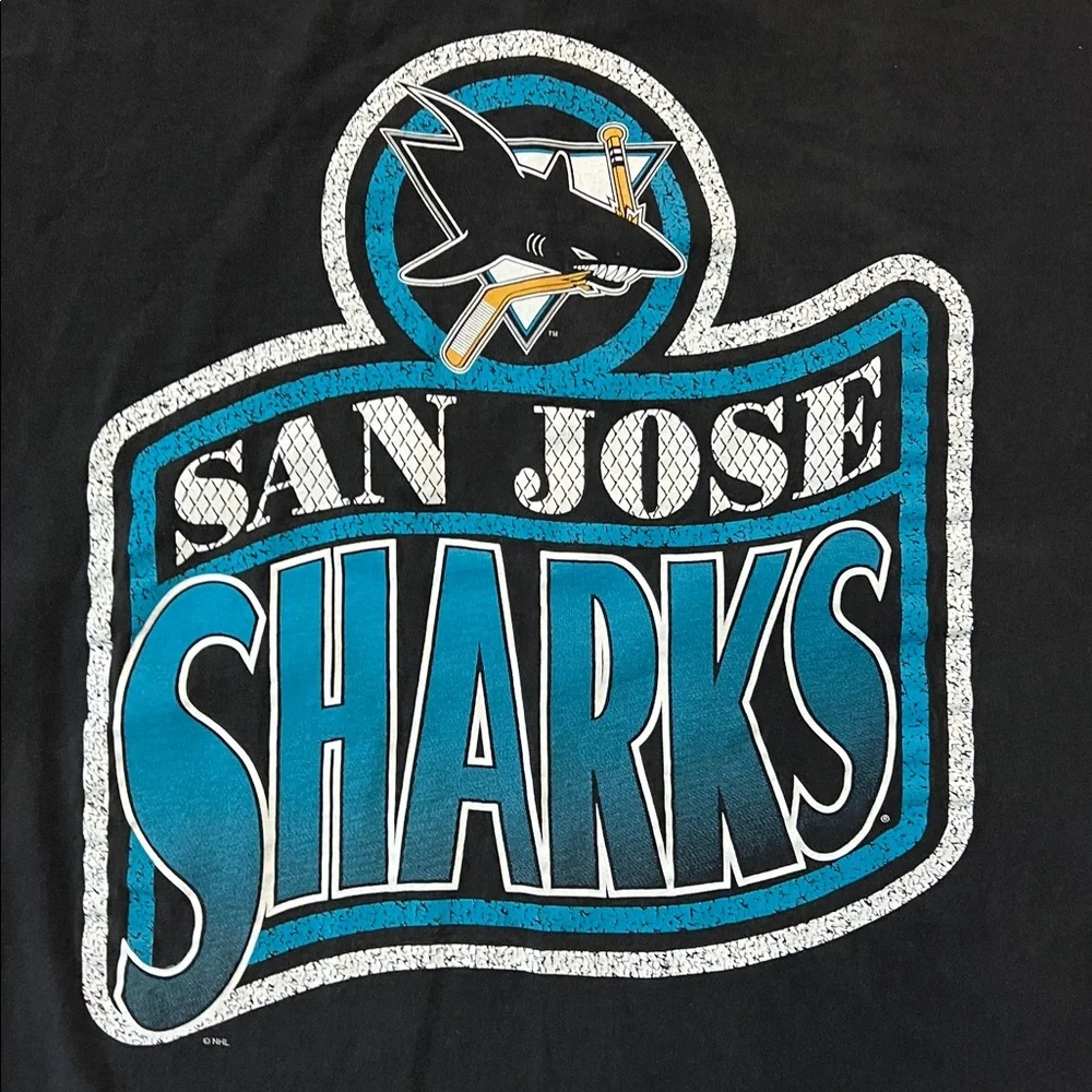 Vintage Hanes Single Stitch 90s NHL San Jose Sharks‎ Black Tshirt, Adult Large